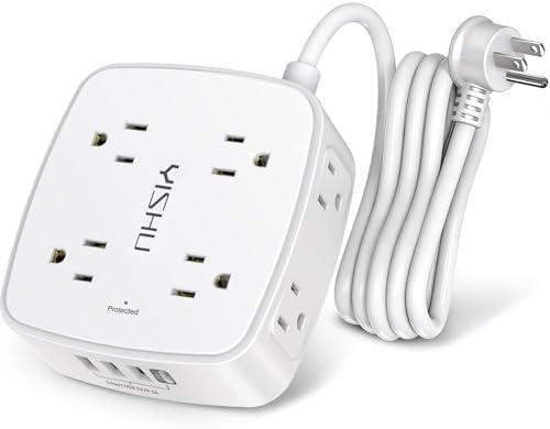 6 Ft Surge Protector Power Strip - 8 Widely Outlets with 4 USB Ports, 3 Side Outlet Extender with 6 Feet Extension Cord, Flat Plug, Wall Mount, Desk USB Charging Station, ETL,White