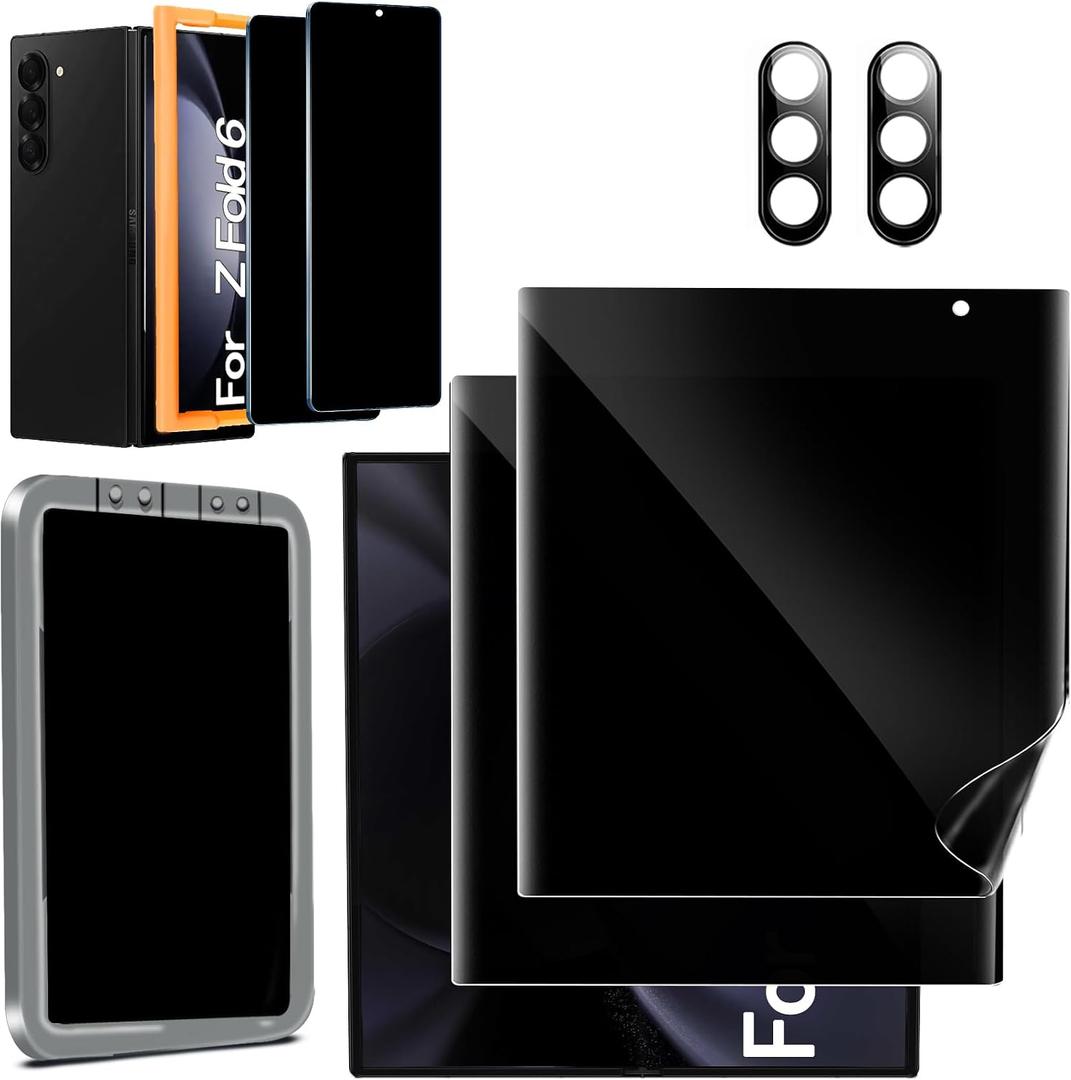 Ferilinso 2 Pack Privacy Screen Protector for Samsung Galaxy Z Fold 6 [Phone Case Friendly], Inside Anti-Spy Film with 2 Pack Front Tempered Glass + Camera Lens Protector Accessories