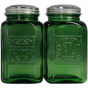 Depression Style Glass Salt and Pepper Shakers (Green)