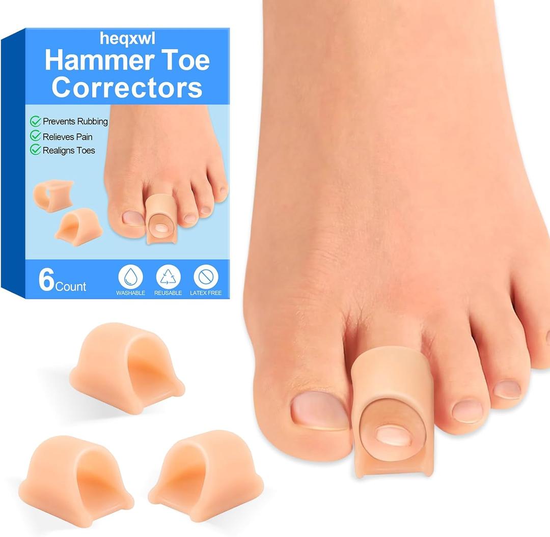 Hammer Toe Corrector, 6 Pack Toe Spacers, Toe Straighteners for Curled Toes, Bunion Corrector for Preventing Rubbing & Relieve Pressure (Medium) (Beige)