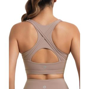 RUNNING GIRL High Impact Sports Bras for Women High Support Womens Sports Bra Racerback Workout Running Bra (Brown, L)