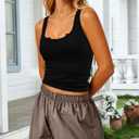 Women Tank Tops Sleeveless Shirt Basic Notched Scoop Neck Ribbed (Black, L)