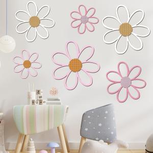 Thyle 6 Pcs Daisy Wall Decor Wooden Flower for Nursery,Pastel Color, 5.91 x 8.66 inches