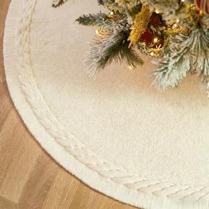 36 Inch White Knitted Christmas Tree Skirt: Small Thick Cable Knit Round Cream Tree Skirt for 4-6FT Tree Rustic Neutral Farmhouse Christmas Tree Decorations Tree Base Cover