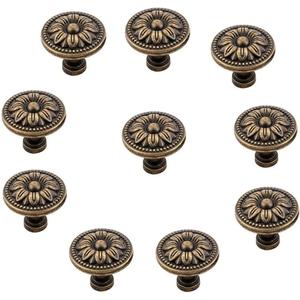 Pull Handle Metal Flower Shape Cabinet Drawer Door Knob Bronze Tone (Pack of 10)
