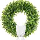 24-26 Inch Large Boxwood Wreath Spring Summer with Sash Artificial Green Wreaths for Front Door Farmhouse Wedding Window Hanging Wall All Year Round Indoor & Outdoor St Patrick's Day Decor