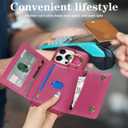 for iPhone 16 Pro Case with Card Holder and Strap for Women,Crossbody Lanyard, Make Up Mirror,Ring Stand,Snap Clasp,Cute Phone Wallet Cases 6.3 inch - Rose red