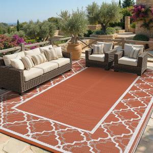 Garvee Reversible Outdoor Rug 10x14, Waterproof Outdoor Plastic Straw Rug with Interlacing Pattern, RV Mat for Picnics, Patio, Camping, Balcony, Deck, Backyard, Porch, Orange