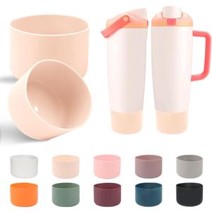 2 x 2PCS Silicone Boots for Owala FreeSip Sway 30oz, 40oz, and FreeSip Tumbler 40oz Bottles, Anti-Slip Protective Sleeve, Enhances Stability & Prevents Scratches, Apricot Beige