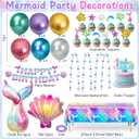 Winrayk Purple Mermaid Party Decorations Birthday Supplies for Girls, Large Foil Balloon with Birthday Banner/ Shell Garland/ Tablecloth/ Metallic Balloon/ Cake Topper, Little Mermaid Party Decoration