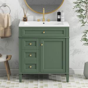 ROOMTEC 30inch Bathroom Vanity with Single Top Sink Freestanding Storage Cabinet with 2 Drawers and a Tip-Out Drawer (Green)