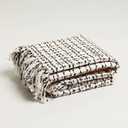 Cream and Black Simple Check Throw Blanket | Large 58 X 67 Inches + 3.5" Tassels | Cotton Couch, Sofa, and Bed Blanket | Interior Home Decor Design | Decorative Living Room Blanket