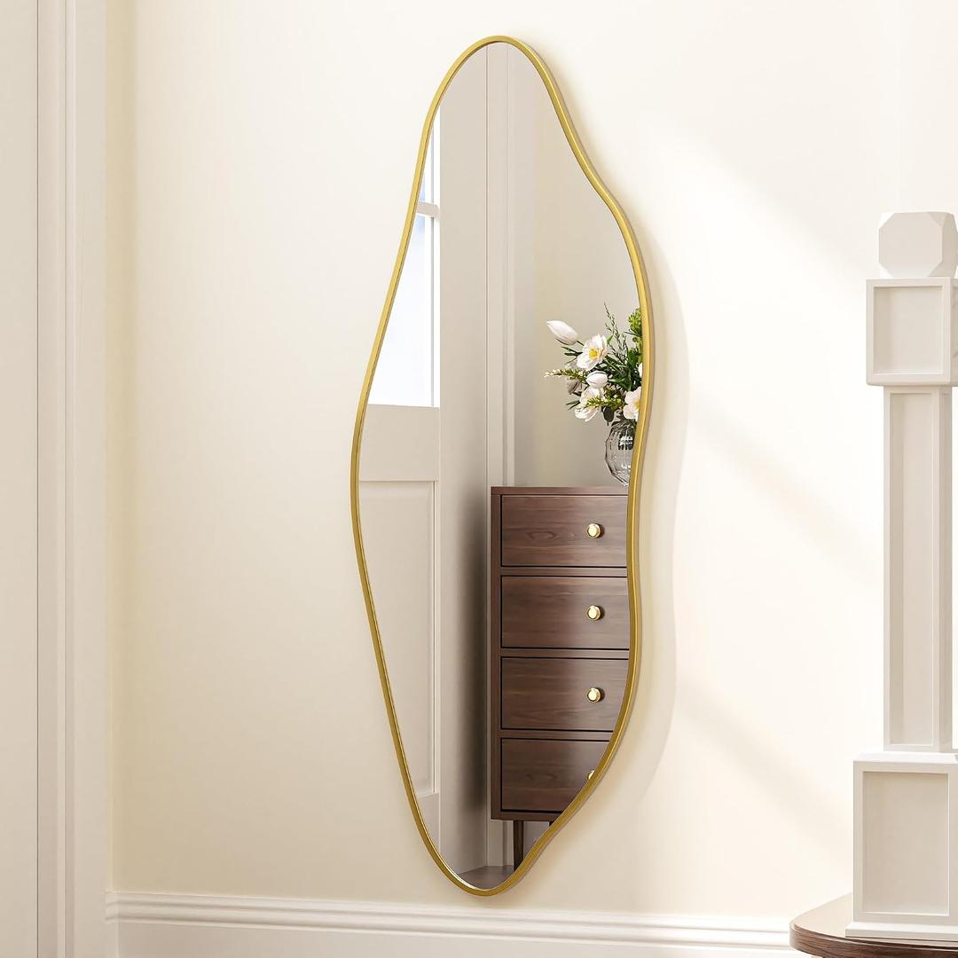 Keonjinn 60x20 Inch Gold Irregular Mirrors for Wall, Full Length Mirror