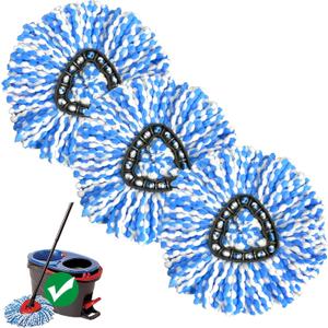 Spin Mop Replace Head, Mop Handle and Base Compatible with Ocedar RinseClean 2Tank System, 3 Mop Replacement Head, 4Section Sturdy Iron 3058in Mop Handle and 1 Triangle Mop Head Cover Combo Set