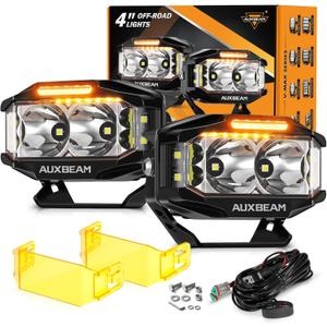 Auxbeam V-MAX Series LED Light Pod, 270 Side Shooter LED Offroad Lights with Amber DRL, 4 Inch Auxiliary Ditch Light for Truck ATV Jeep Ford