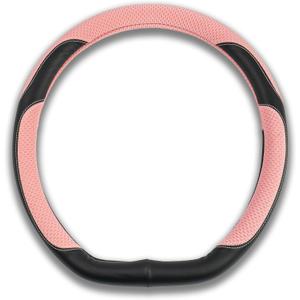 INEBIZ Universal Car Steering Wheel Cover Microfiber Leather Viscose Multi-Element Stitching (Black&Pink, D)