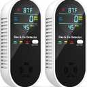 Carbon Monoxide Detectors and Natural Gas Detector, 4-in-1 Upgraded Carbon Monoxide Detectors Plug in, Gas Leak Detector with Dual Alarms, Temperature & Humidity Sensor for Home, RV, Black, 2 Packs