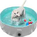 Furrybaby Foldable Dog Pool, Kiddie Pool Hard Plastic, Collapsible Pet Bath Portable Dog Swimming Pool for Pet, Dogs and Cats Grey 32''