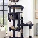 Globlazer Extra Large Platform Cat Tree, 65in Sturdy Cat Scratching Tree for Indoor Cats Large Adult, Big Cat Perch Tower with 3 Padded Perches, 6 Scratching Posts, Cat Condo, Hammock, S65, Dark Grey