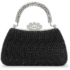 Rhinestones Evening Bag for Women, Shiny Sequin Evening Clutch Wedding Purse for Bride Party Formal, Black
