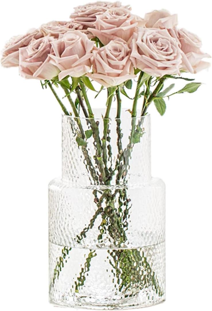 Large Glass Vase - Clear Ribbed Vase - Fluted Flower vase for Modern Home Dcor - Glass vases for Centerpieces - Living Room, Dining Table, Shelf, Entryway, Office, Wedding Centerpieces