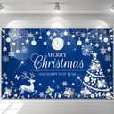 Avezano Merry Christmas Happy New Year Banner Christmas Blue Gold Banner Happy New Year Backdrop Party Decorations 70.8 x 43.3 Inch