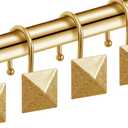 Gold Shower Curtain Hooks, CHICTIE Shower Hooks for Shower Curtain, Rustproof Decorative Shower Curtain Rings for Bathroom Rod, Modern Metal Brass Shower Curtain Hangers, Square Pyramid Set of 12
