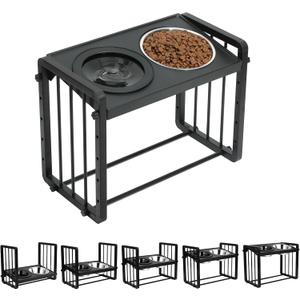 Elevated Dog Bowls 5 Height Adjustable Raised Dog Bowl with Stainless Steel Food Bowls, No Spill Water Bowl Slow Feeder for Large Medium Dogs Pets Adjust to 3.15", 5.51", 7.87",10.24",12.6"