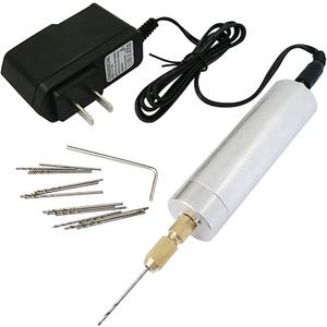 Yakamoz 0.7-1.2mm Mini Micro Electric Aluminum Hand Portable Handheld Drill with 15pcs Drill Bits, 2A Power Supply Included