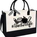 Teacher Appreciation Gifts,Teacher Day Gift for Women,Gifts for Teachers Women,Teacher Birthday Gift for Womens,Initial Canvas Tote Bag With Zipper