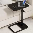 GOYLSER C Shaped Tv Trays Living Room End Table End Stand, Black Minimalist Wooden c Table for Sofa, Height Adjustable Tv Tray Tables Swivel Side Table for Dinner Eating