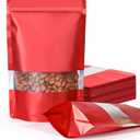 FireKylin 100 Pack Smell Proof Bags 6.3" x 9.4", Resealable Bags with Matte Window, Foil Pouch Stand Up Sealable Bags for Packaging, Red