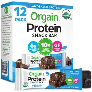 Orgain Organic Vegan Protein Bars, Chocolate Brownie - 10g Plant Based Protein, Low Calorie Healthy Snacks, No Lactose or Soy Ingredients, Gluten Free, Non-GMO - 1.41 Oz (Pack of 12) (EXP 12/10/26)