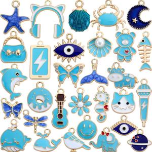 Anjulery 30Pcs Charms for Jewelry Making and Crafting - Assorted Enamel Charms for Bracelets Necklaces Earrings Pendants (Blue)