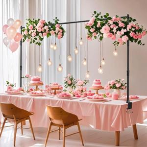 EMART Telescopic Over The Table Top Rod Stand with Clamps 70'' Tall 94" Length Adjustable Overhead Decor Arch Bar, Tabletop Decoration Pole for Hanging Balloon Flower Garland Display Banner Backdroop