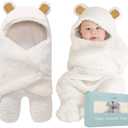 BlueMello Baby Bear Swaddle Blanket | Ultra-Soft Plush Essential for Infant 0-6 Months | Receiving Swaddling Wrap White | Ideal Newborn Registry and Toddler Accessories | Perfect Baby Boy Shower Gift