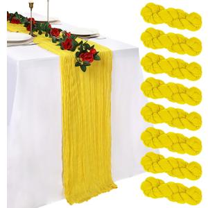 8 Pack Lemon Yellow Cheesecloth Table Runner 10ft Boho Gauze 120 Inch Cheese Cloth Table Runner Rustic Sheer for Spring Holiday Baby Shower Party Dcor Home Wedding Decoration