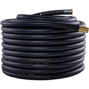 Guitrees Garden Hose 150FT x 3/4”, Heavy Duty Rubber Hose, Water Hose with Five Layered Braiding, Male Female Fittings, 1000PSI Burst, 300PSI Working (Black)its dusty