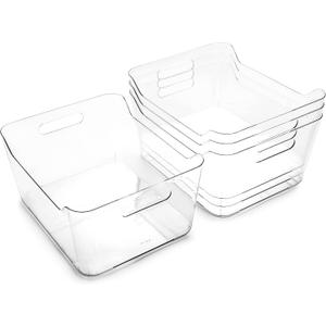 BINO | Plastic Organizer Bins, X-Large - 4 Pack | The SOHO Collection | Multi-Use Organizer Bins | Pantry & Freezer Bin | Plastic Storage Containers | Bin for Home & Kitchen Org (Clear)