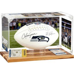 Football Display Case Full Size, Acrylic Football Case Display Case Clear with Wood Stand UV Protected Autographed Football Holder Box for Football Fans & Collectors