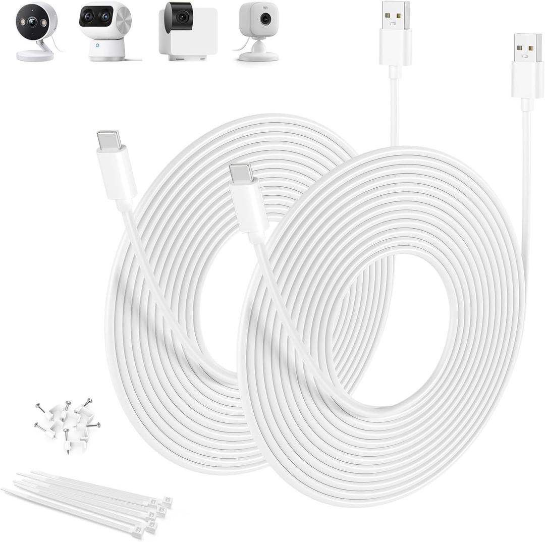 Basesailor Blink Mini 2 Power Cord 20FT/2Pack,Extra Long USB A to USB C Charging Cable USBC Extension Cable for Eufy SoloCam C210/S340,Petcube Cam 360,Security Camera Outdoor Indoor,15FT,25FT,6M 5M