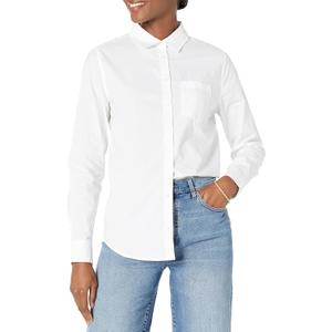 Womens Regular-Fit Long-Sleeve Button-Down Poplin Shirt (Medium, White)