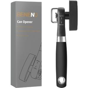 Can Opener, Safe Side Cut Manual Can Opener with Durable Sharp Blade, Smooth Edge Cutting, Effortless Big Knob, Comfortable Grip Handle, Black