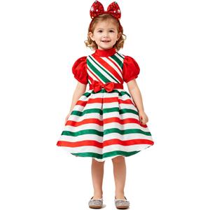 LATOBREATH Little Girls Christmas Party Princess Dress Kids Birthday Outfit With Bow Hair Band (6T, Red)