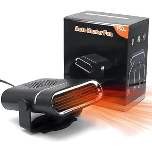 Portable Car Heater,150W Fast Heating & Cooling Fan,12V Car Heater that Plugs into Cigarette Lighter,360 Rotatable Portable Car Heaters for Vehicle,Jeep,RV,SUV (Black)