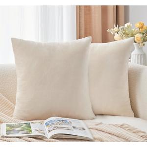 Throw Pillow Covers Neutral Beige Set of 2 22x22 Inch Pillow Covers, Soft Velvet Farmhouse Decorative Pillowcases for Couch Sofa Bed, Home Boho Decor, Modern Cushion Covers