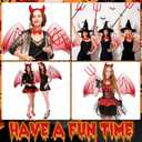 Ramede 5 Pcs Halloween Devil Costume Set Includes Devil Wings Trident Prop Bow Tie Tail Demon Horn Headband Accessories for Women Men Cosplay Carnival Themed Party Supplies, Red