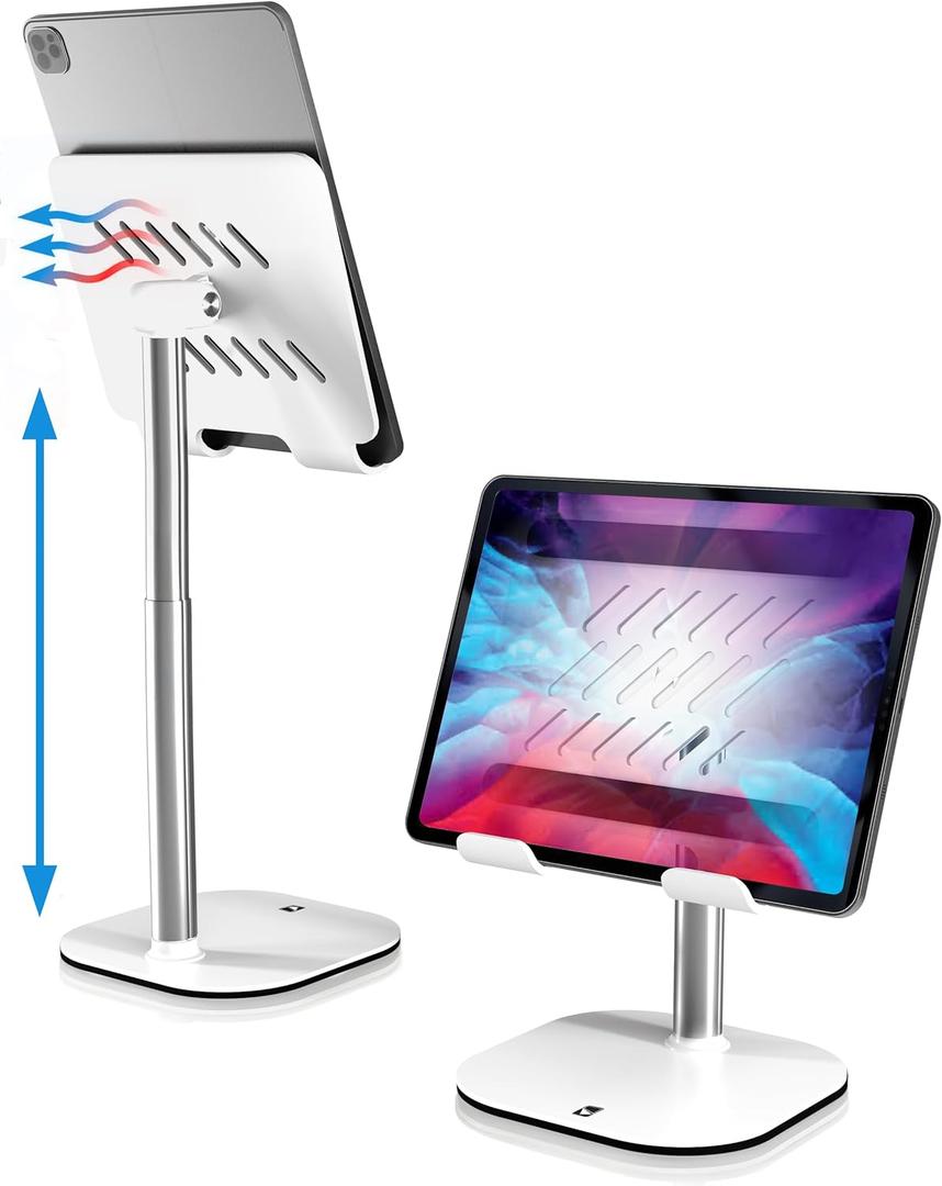 COOPER TabHolder, 7-10" Height Adjustable Tablet Stand, Premium iPad Stand for Desk, 270 Tilt iPad Holder, Kindle Holder, 15.6-17" Portable Monitor Support (White)