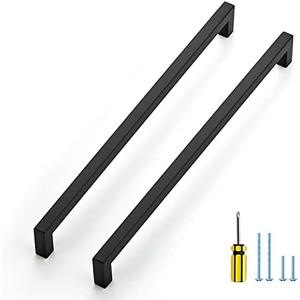Ravinte7 Pack Black Cabinet Pulls 12-3/5 Inch Square Kitchen Cabinet Handles Matte Black Kitchen Hardware for Drawer Pulls Drawer Handles Come with Screwdriver