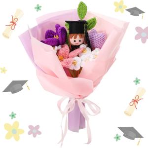 Zeyune 2026 Graduation Crochet Flower Bouquet Knitted Grad Doll Artificial Preserved Flowers Gift for Teacher's Day Home Decor Graduation Gift